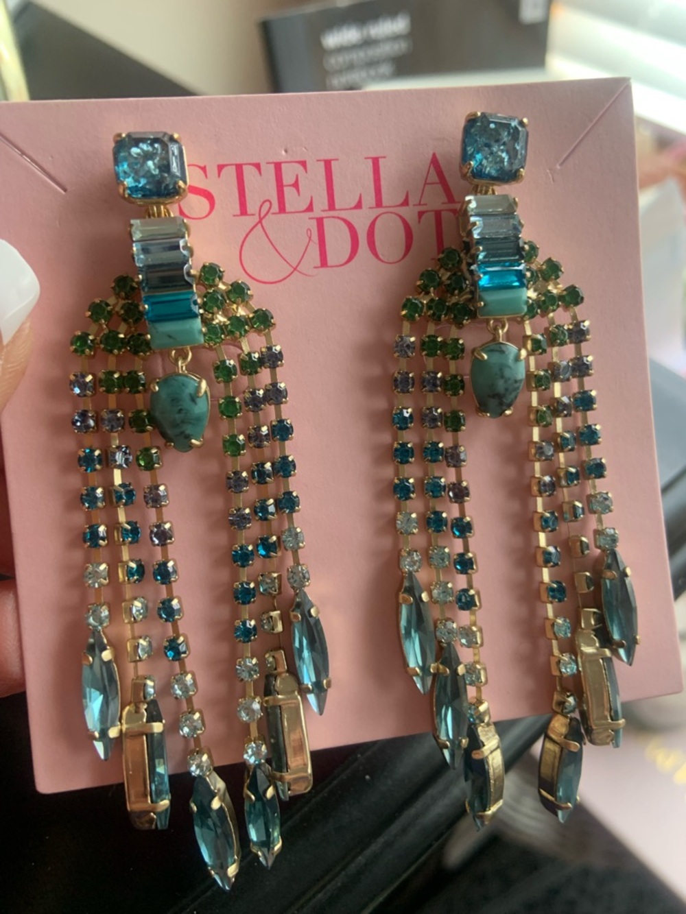 Vintage Stella & Dot Blue/Green/Turquoise Multi-Strand Chandelier Earring!